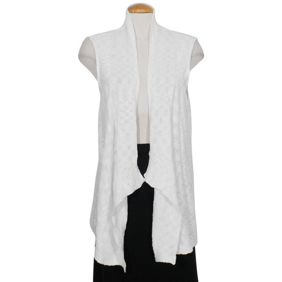 White Cotton Nubble Knit Shaped Cascading Vest XL